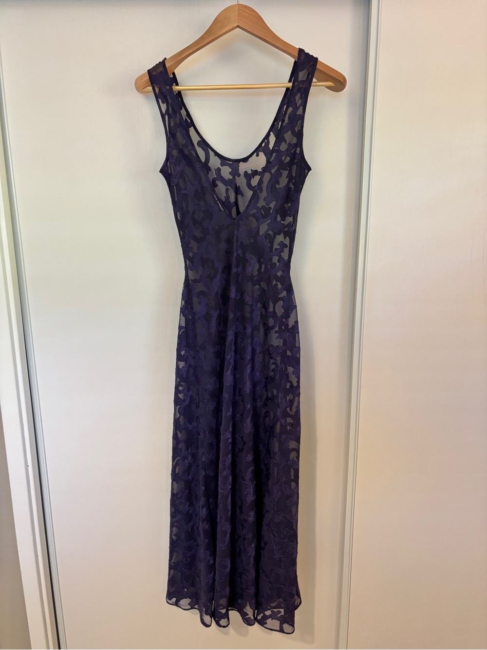 Vintage Y2K Floral Burnout Maxi Dress Size Small Whimsigoth Purple Sheer Rare - Picture 6 of 8